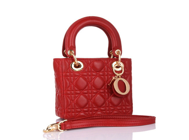 mini lady dior lambskin leather bag 6321 red with gold hardware